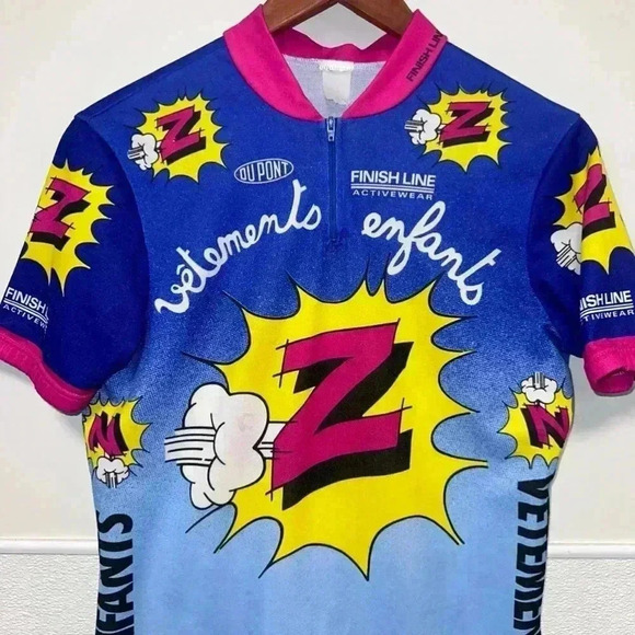 Vintage Finish Line Cycling Jersey/Pink, Blue,Yellow/26 1/2 length/17 1/2 width - Picture 2 of 11